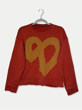 JNBY Size S Rust Orange Oversized Heart Graphic Sweatshirt